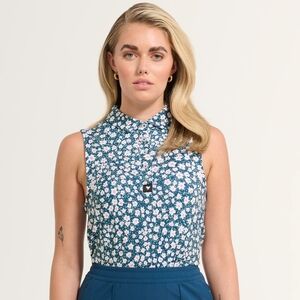 Floral Sleeveless Top - Blue and White